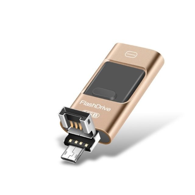 Wewoo - Clé USB iPhone iDisk 8 Go USB 2.0 + 8 broches + Mirco USB Ordinateur iPhone Android Double lecteur flash en métal doré Wewoo  - Lecteur usb