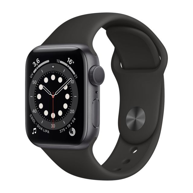 Apple - Apple Watch Series 6 GPS, 40mm Boîtier en Aluminium Gris Sidéral avec Bracelet Sport Noir - Bonnes affaires Apple