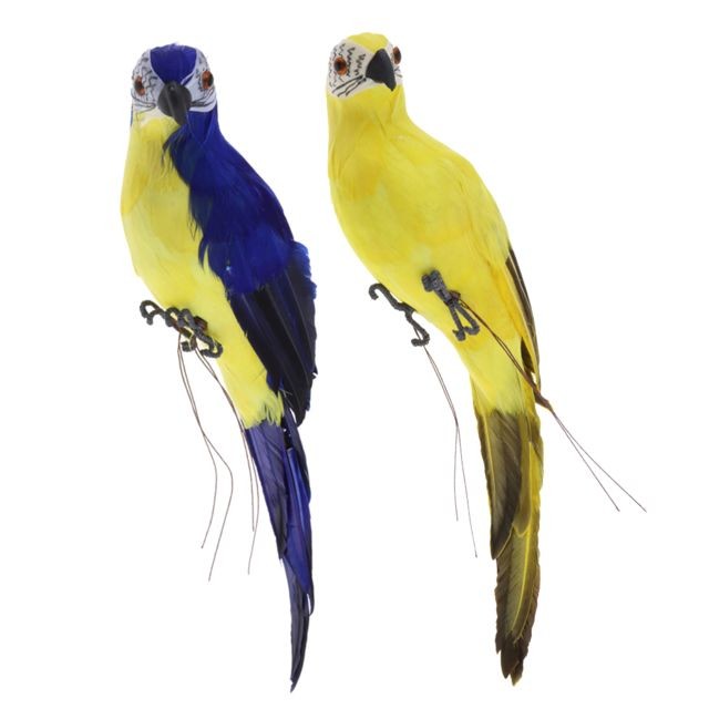 Petite déco d'exterieur marque generique 2x perroquet réaliste plume artificielle oiseau ornement animal bleu et jaune