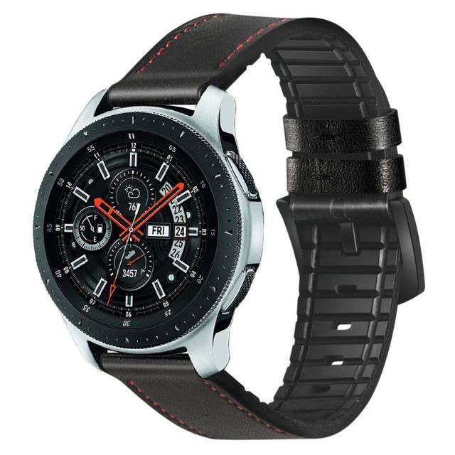 Wewoo - Bracelet pour montre connectée appliquer le de sport en cuir et silicone 22mm Samsung Galaxy Watch Active noir - Bracelet connecté