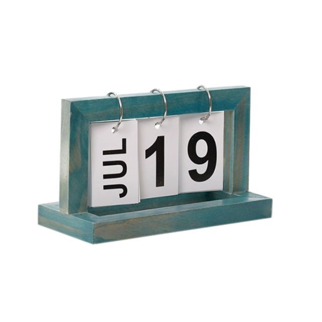 marque generique - tableau à feuilles mobiles en bois calendrier perpétuel calendrier de bureau bricolage bleu marque generique  - Objets déco