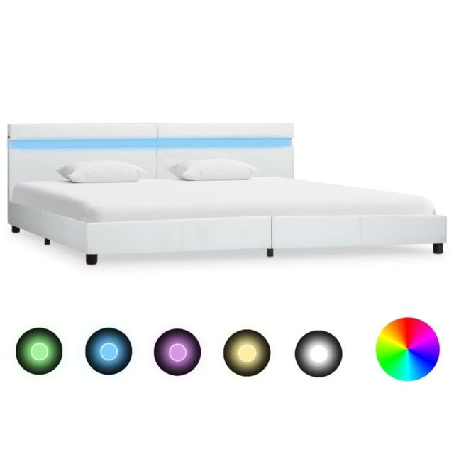 Vidaxl - vidaXL Cadre de lit avec LED Blanc Similicuir 180 x 200 cm - Lit led Cadres de lit