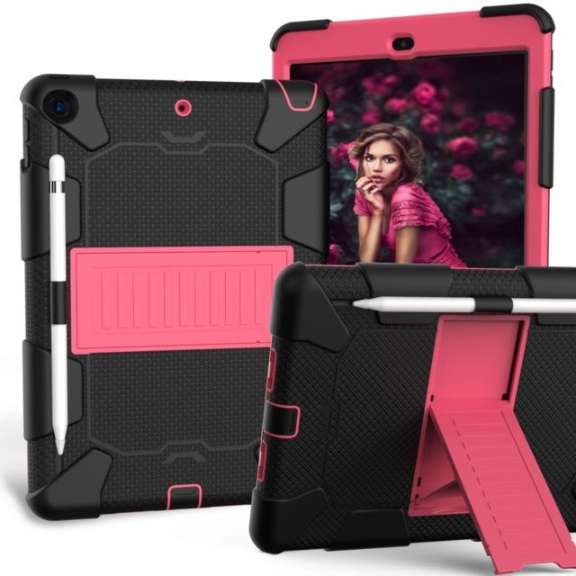 Wewoo - Housse Étui Coque Pour iPad 10.2 Etui antichoc en silicone bicolore avec support et fente stylo noir + rose vif Wewoo  - Accessoire Smartphone