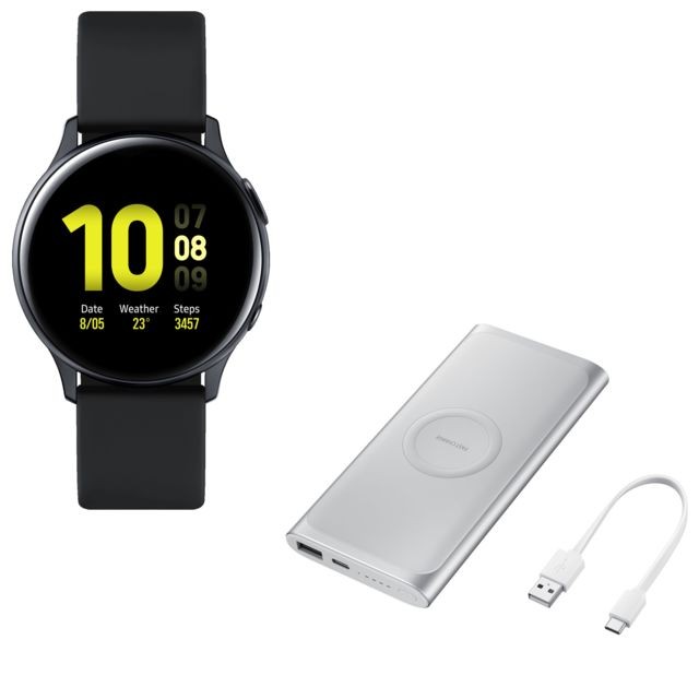 Montre connectée Samsung Galaxy Watch Active 2 - 40 mm - Alu Noir Carbone + Batterie Externe 10.000 mAh