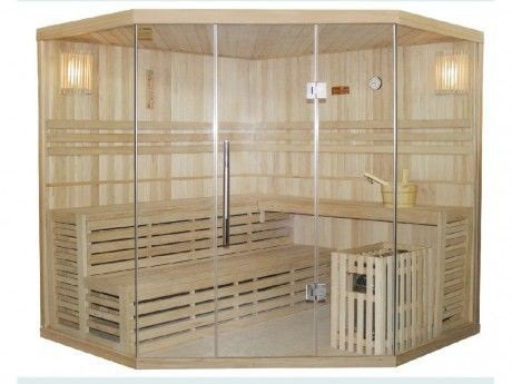 Vente-Unique - Sauna Traditionnel Finlandais d'angle 4/5 places vitré Gamme prestige IMATRA - L220*P220*H210 cm - Spas, Jacuzzis, Saunas