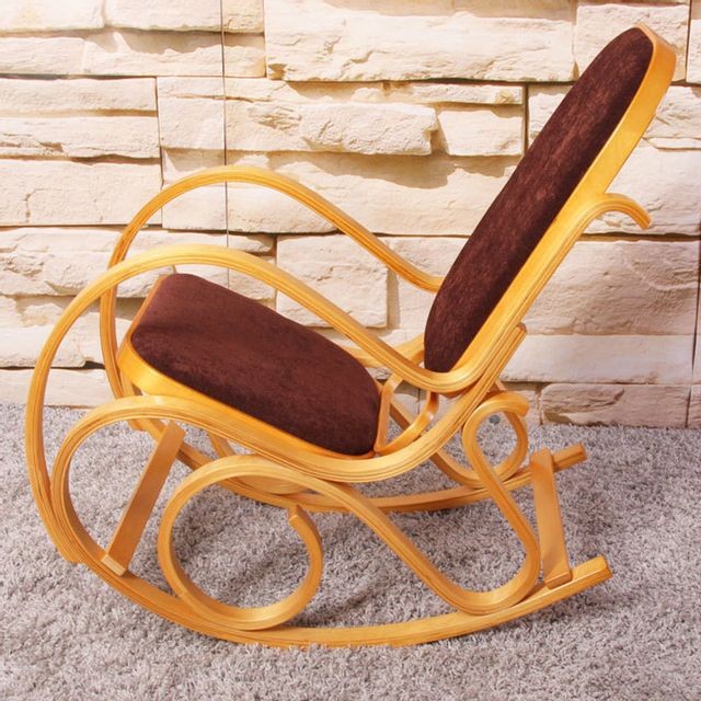 Mendler Rocking-chair fauteuil à bascule M41, imitation chêne, tissu marron