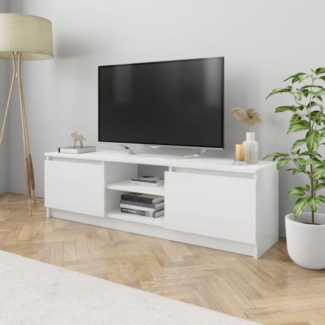 Vidaxl - vidaXL Meuble TV Blanc brillant 120x30x35,5 cm Aggloméré - Home-cinéma