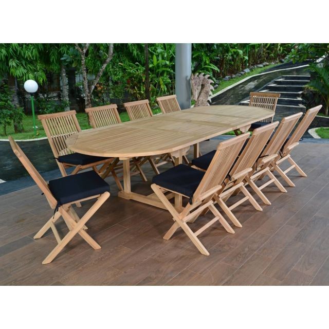 Ensembles tables et chaises Salon de jardin teck Ecograde Timaru, 10 chaises