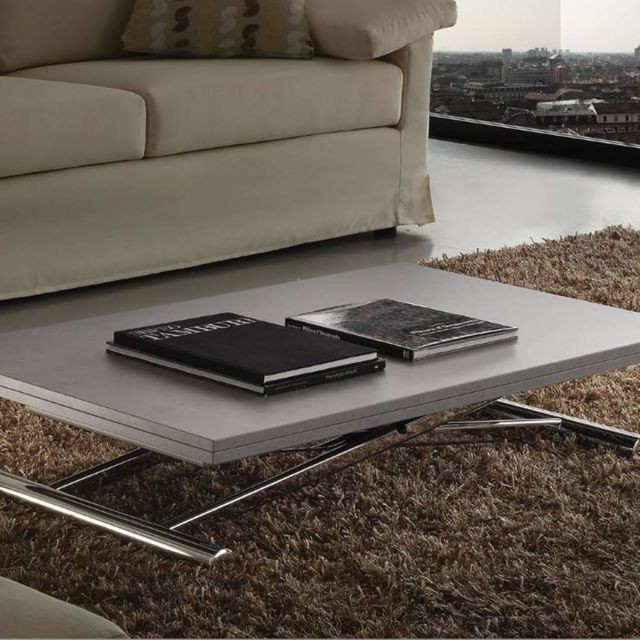 Inside 75 - Table basse relevable extensible LIFT WOOD gris béton 110 x 70 cm - Table basse beton