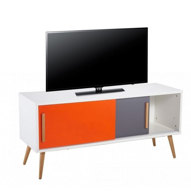 Meubles TV, Hi-Fi Beaux Meubles Pas Chers Meuble TV Blanc Vintage Orange et Gris
