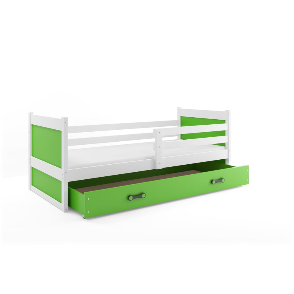 Cadres de lit Interbeds Lit enfant Rico 190x80 cm + sommier + matelas + tiroir en blanc+vert