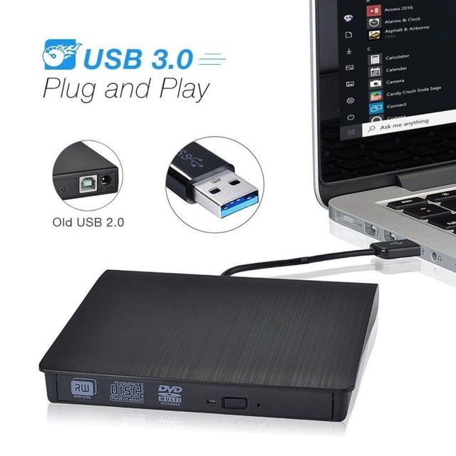 Cabling - CABLING® Externe DVD Lecteur USB 3.0 (Compatible avec 2.0/1.1) CD DVD +/-RW ROM Enregistreur Graveur Player Compatible avec Windows XP/2003/Wind8/Vista/7,Linux - Lecteur DVD pour PC