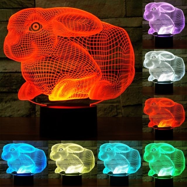 Wewoo - Lampe 3D Lapin Forme 7 Couleur Décoloration Creative Visual Stéréo 3D Tactile Commutateur LED Lumière Bureau de Nuit Wewoo  - Lampe à lave Luminaires