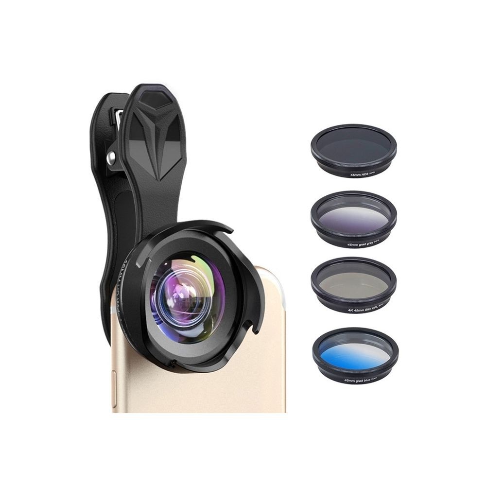 Objectif Photo Wewoo Ensemble de lentilles téléphone universel 6 en 1 16mm 0.6X Objectif grand angle + Kit macro 10X + Série filtres (CPL + ND + Gradient Grey + Blue)